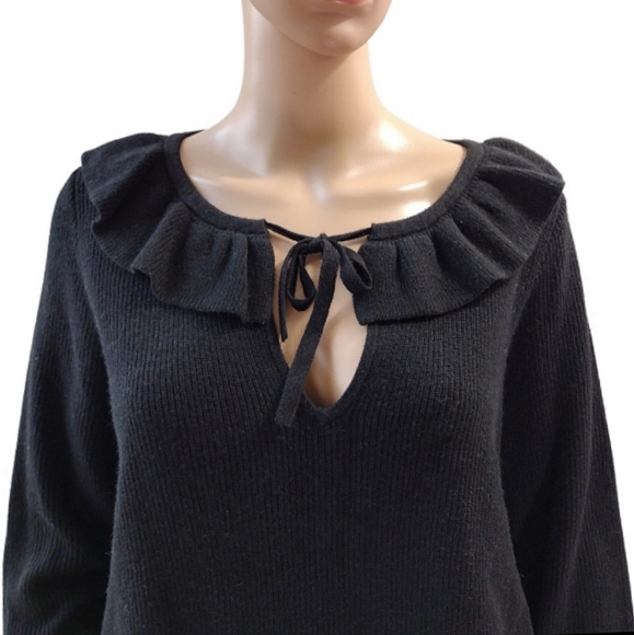 Madewell | Tie-Neck Ruffle Pullover Alpaca Wool Sweater | Women's Medium - Picture 3 of 9